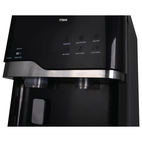 Mika MWDB3002BS black and silver water dispenser control panel close-up