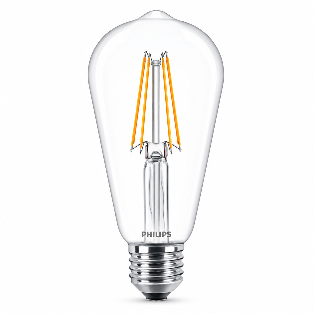 Philips LED filament Lamp 6W E27 830 ST64 Clear — AI recreation; fine physical details unverified