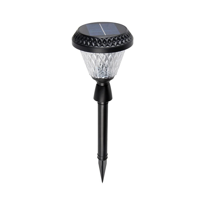 Philips BGC010 round solar bollard viewed at an angle, showing the ground spike