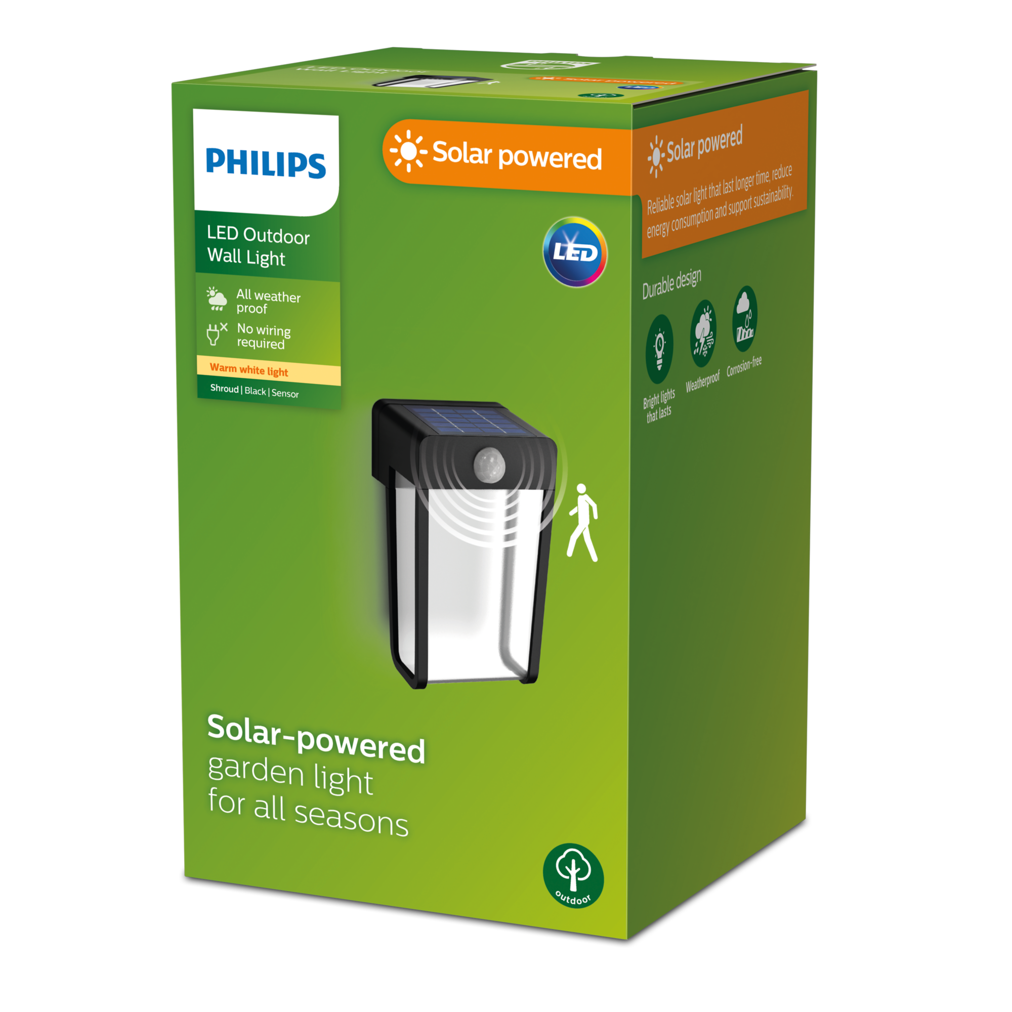 Philips Shroud SR Solar LED Wall Light CL 2.3W 827 IP44 — retail packaging