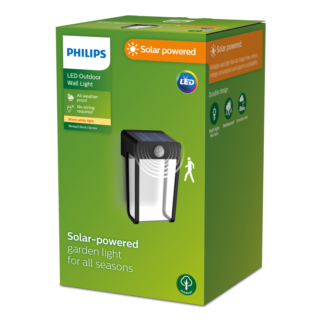 Philips Shroud SR Solar LED Wall Light CL 2.3W 827 IP44 — retail packaging