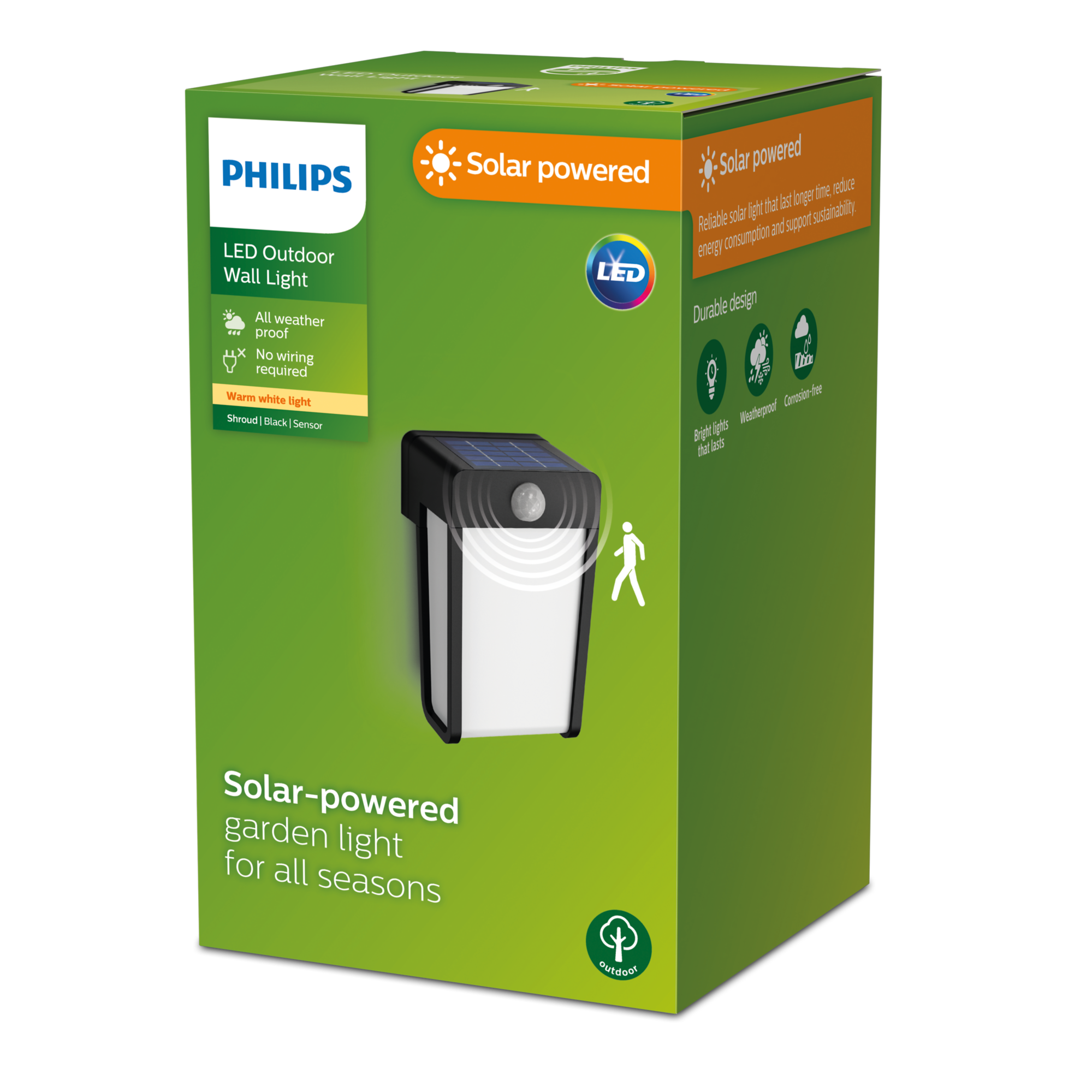 Philips Shroud SR Solar LED Wall Light FR 2.3W 827 IP44 — retail packaging