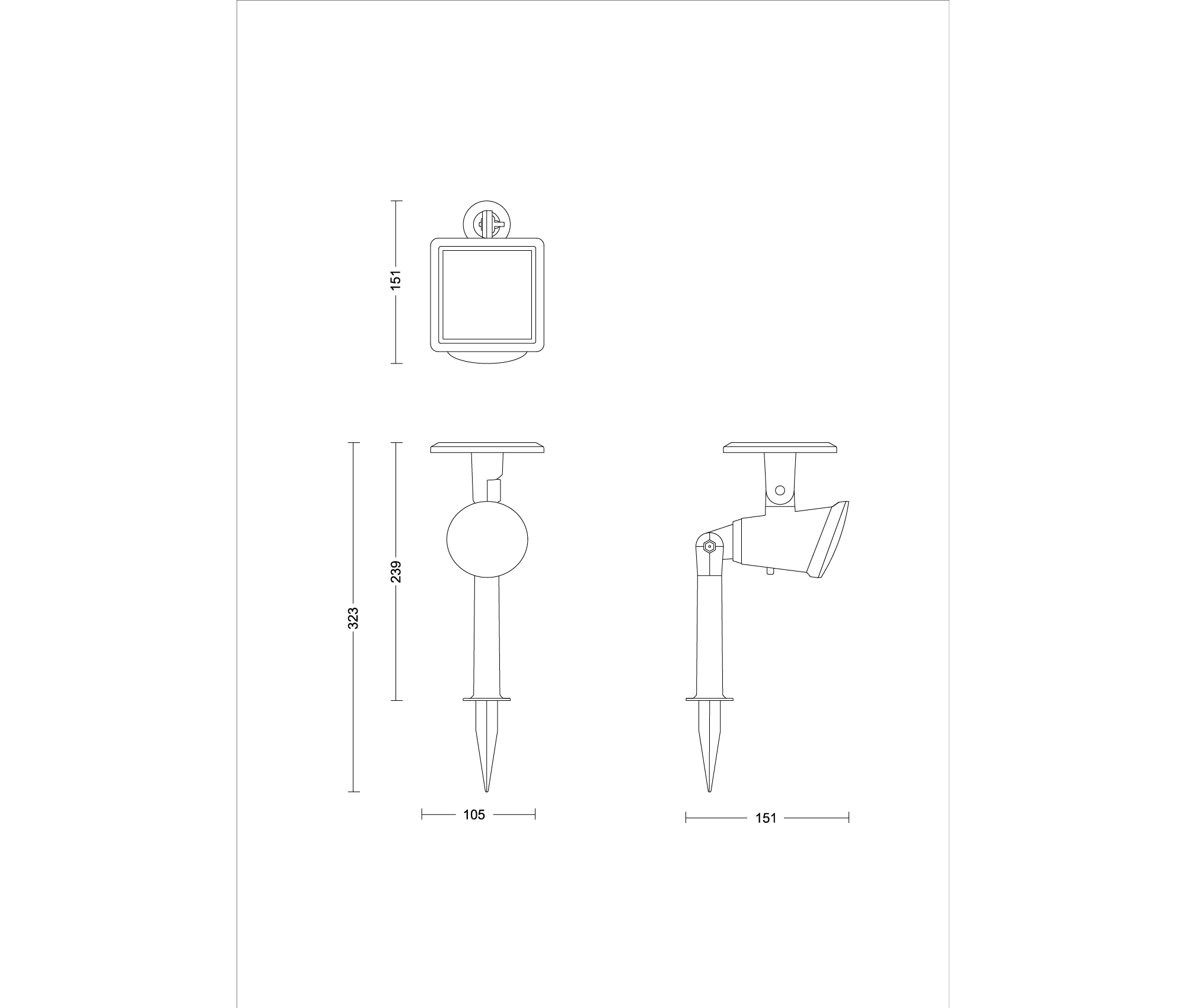 Philips Jivix SR Solar LED Spot/Spike Light 1.4W 827 IP44 — manufacturer drawing showing mounting profile and dimensions