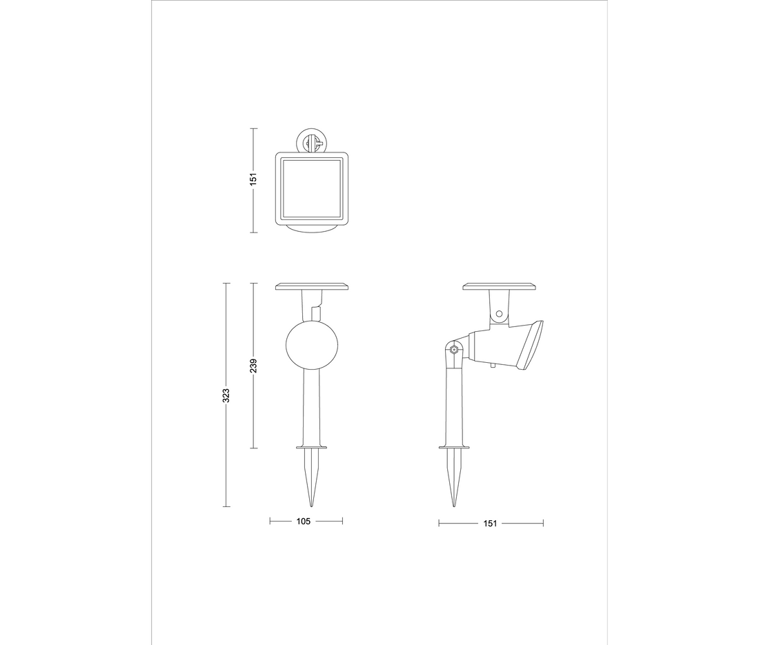 Philips Jivix SR Solar LED Spot/Spike Light 1.4W 827 IP44 — manufacturer drawing showing mounting profile and dimensions