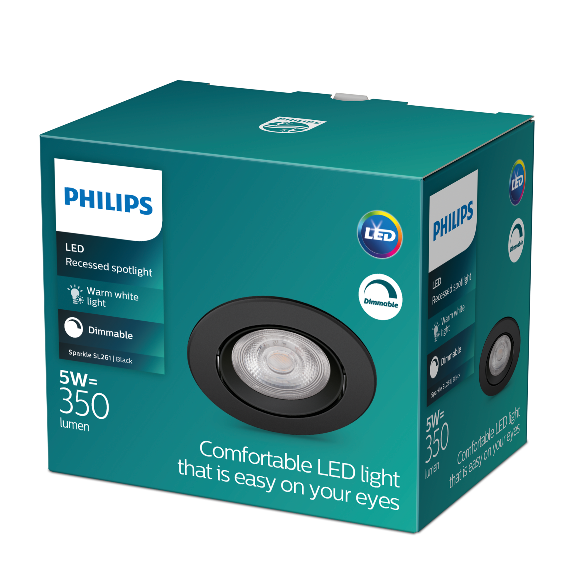Philips Sparkle SL261 LED Spotlight 5W IP20 Black Lens — retail packaging