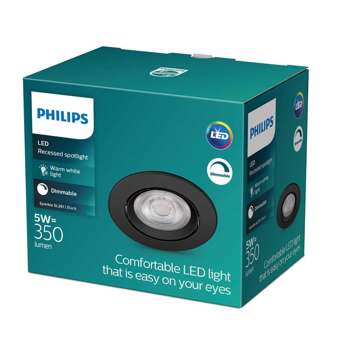 Philips Sparkle SL261 LED Spotlight 5W IP20 Black Lens — retail packaging