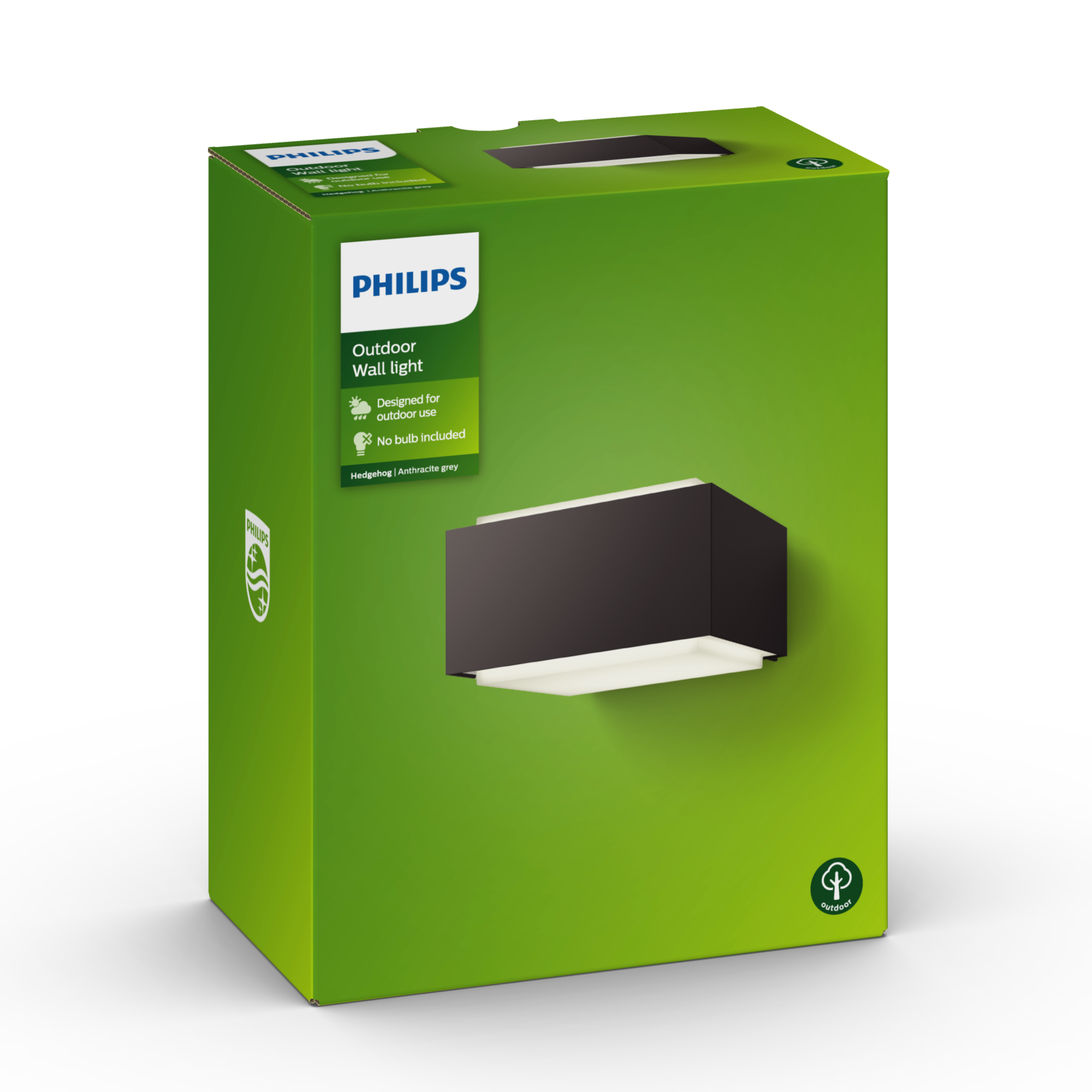 Philips MyGarden Hedgehog E27 outdoor wall light in green retail packaging