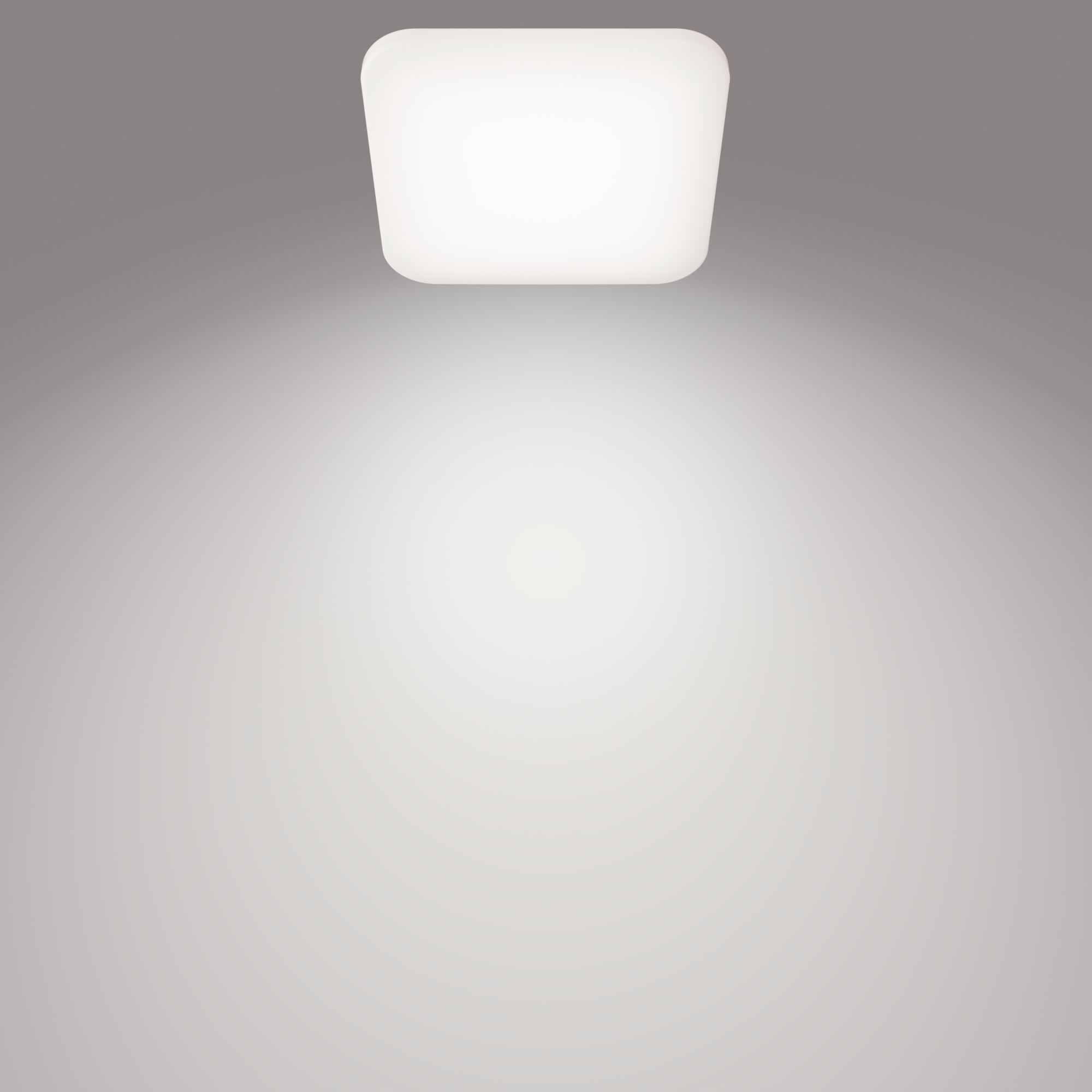 Philips Mauve square ceiling light illuminated on a ceiling