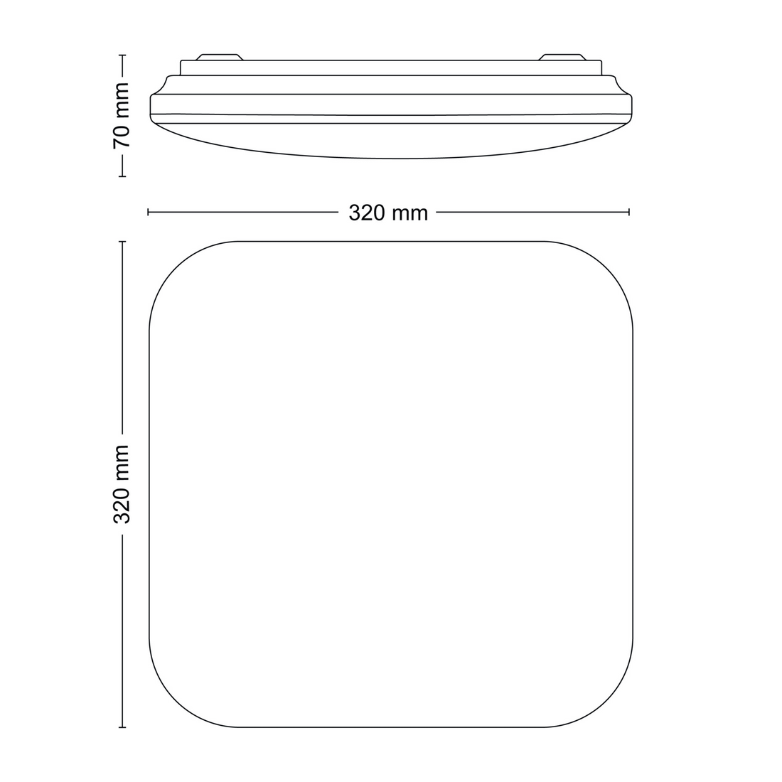Philips Mauve Square LED Ceiling Light 17W Neutral White L320 — manufacturer drawing showing mounting profile and dimensions