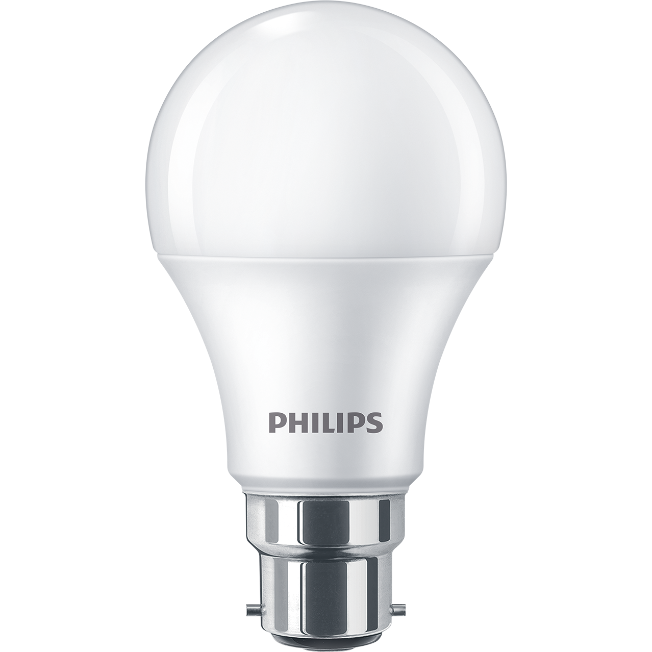 Philips Essential A60 LED bulb with B22 bayonet cap — manufacturer family reference; exact batch appearance unverified