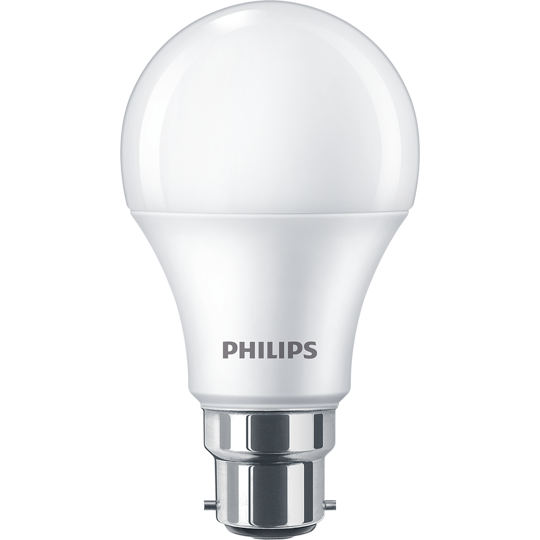 Philips Essential A60 LED bulb with B22 bayonet cap — manufacturer family reference; exact batch appearance unverified