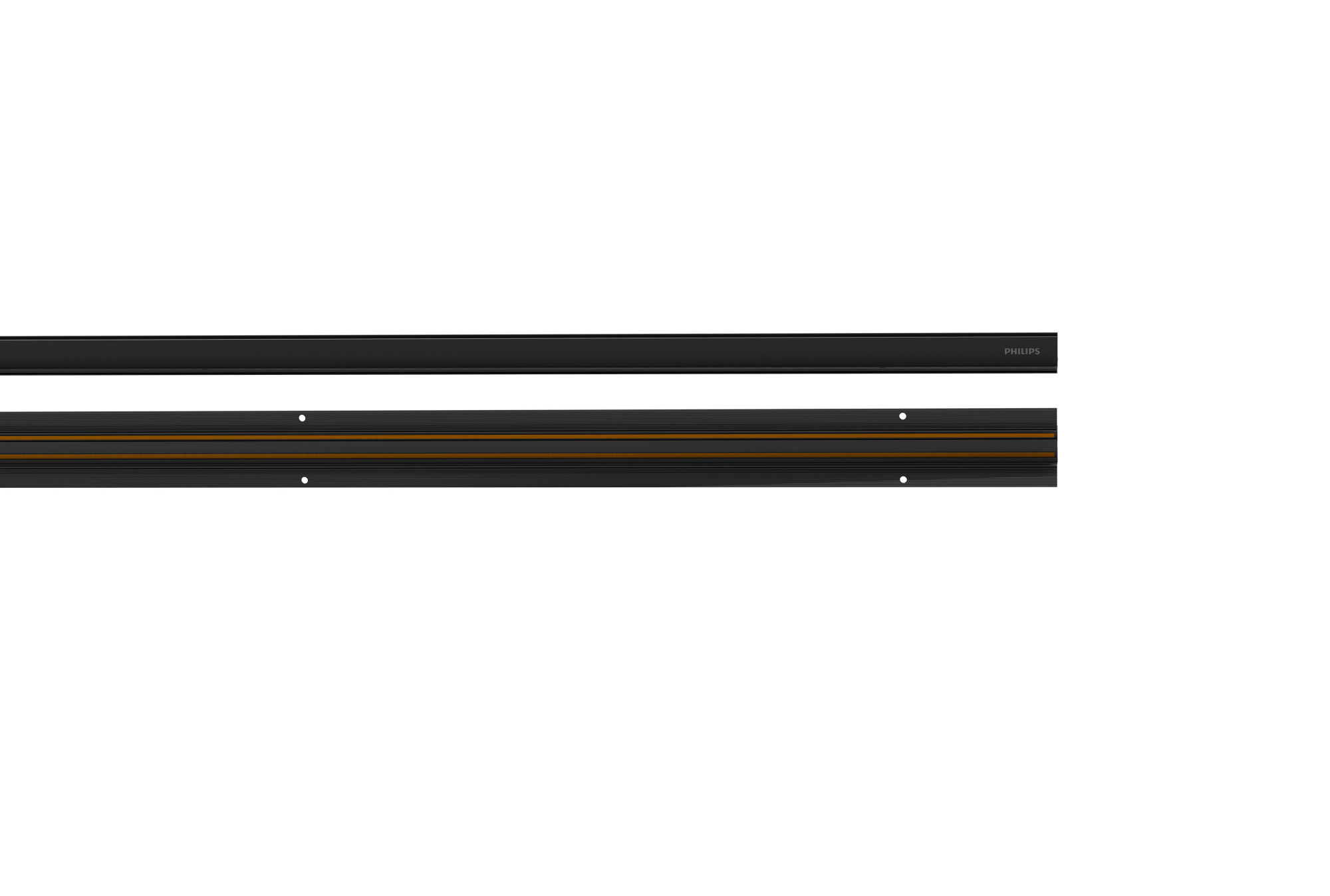 Philips Trackline Recessed Track 2m Black — side and underside views showing the rail profile and contacts