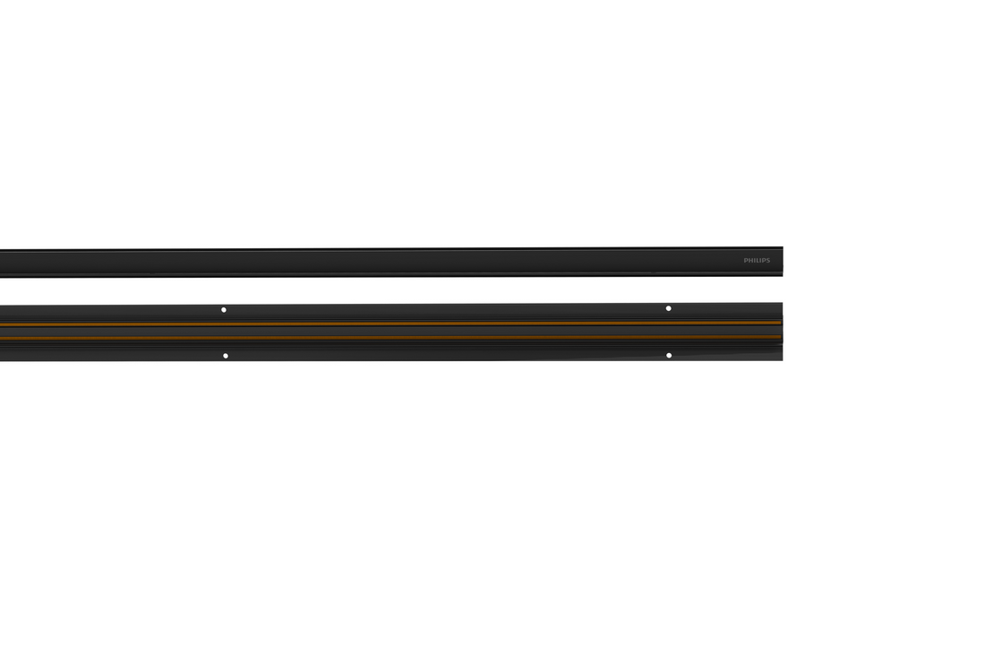 Philips Trackline Recessed Track 2m Black — side and underside views showing the rail profile and contacts