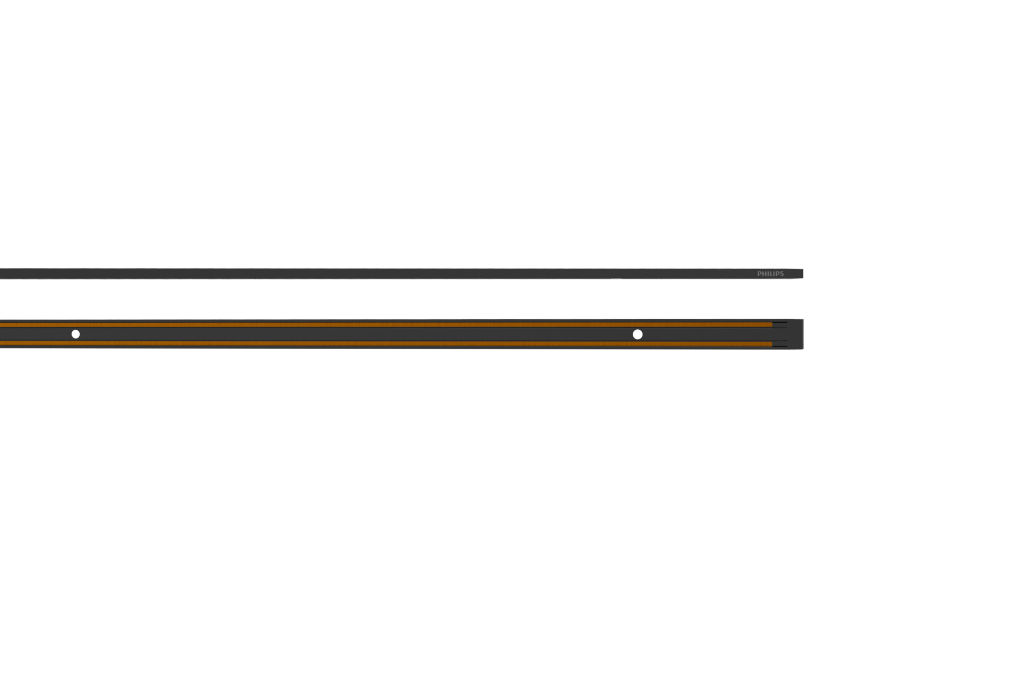 Philips Trackline Surface Track 1m Black — side and underside views showing the rail profile and contacts