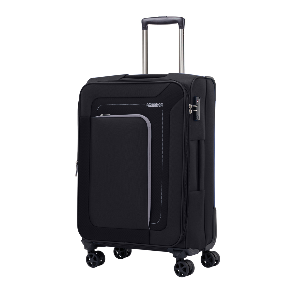 American Tourister Raya 67cm Black medium softside suitcase front view