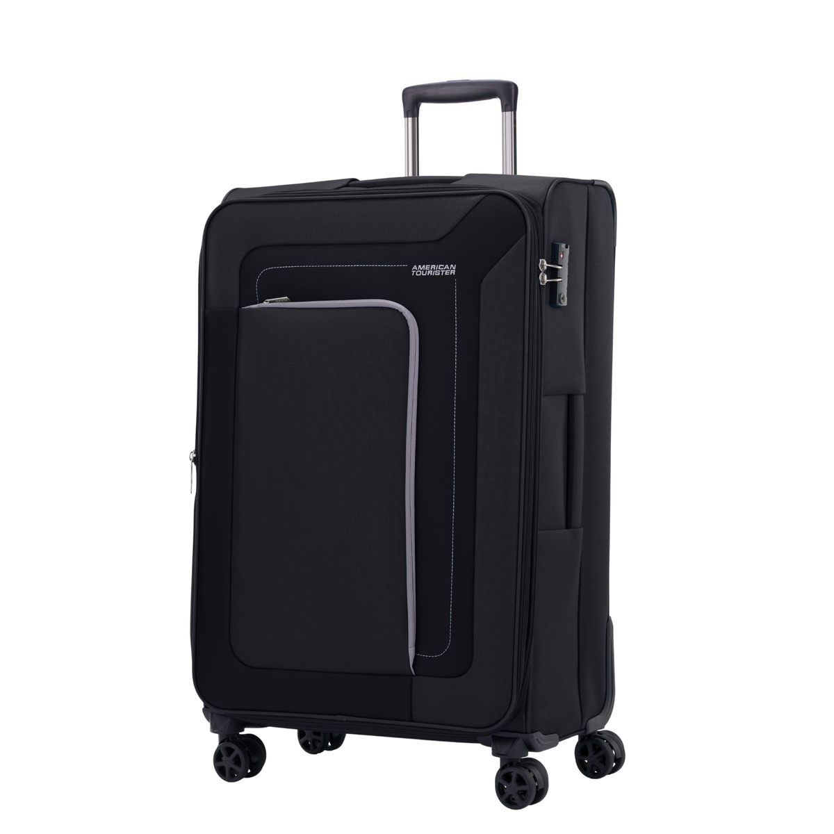 American Tourister Raya 79cm Black large softside suitcase front view