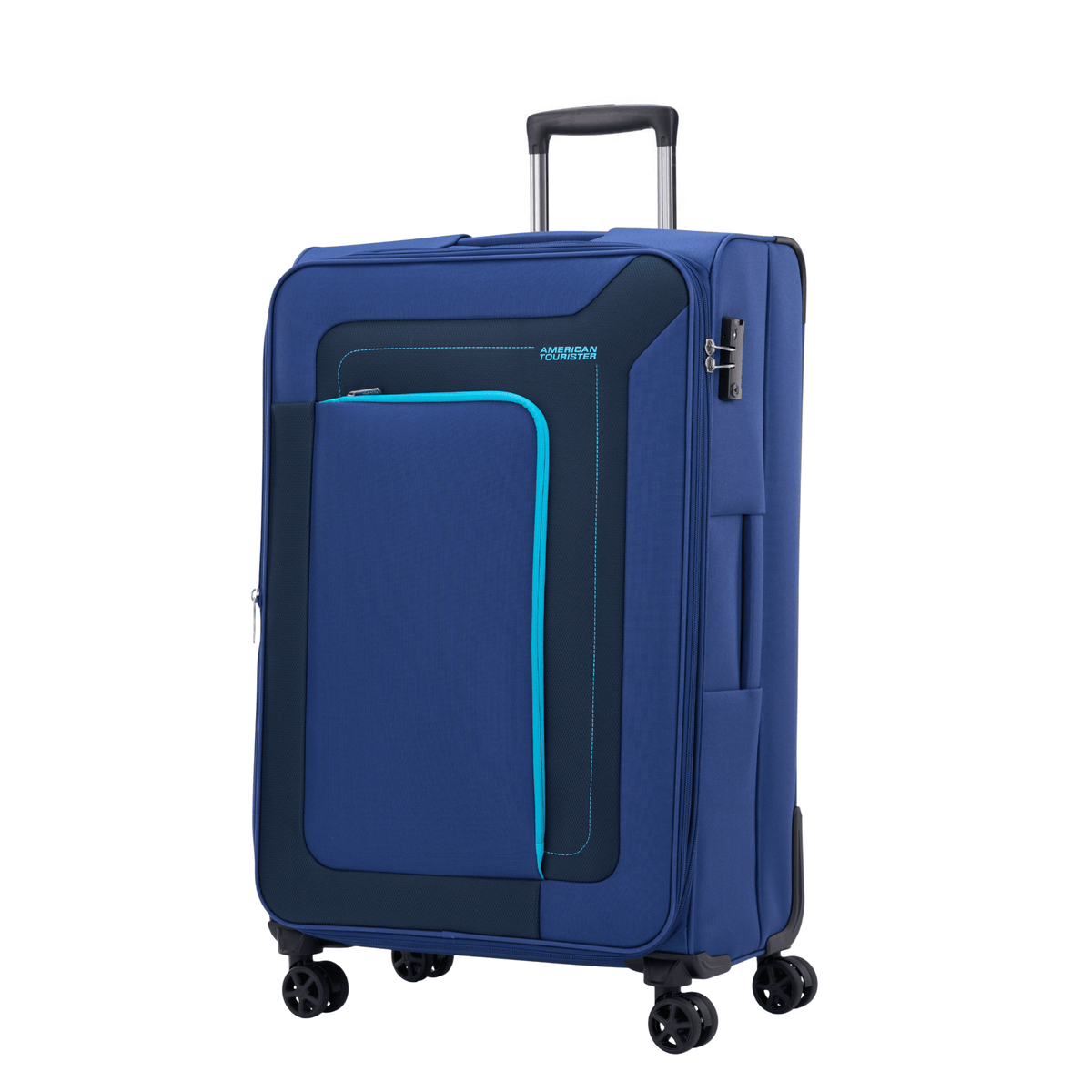 American Tourister Raya 79cm Blue large softside suitcase front view