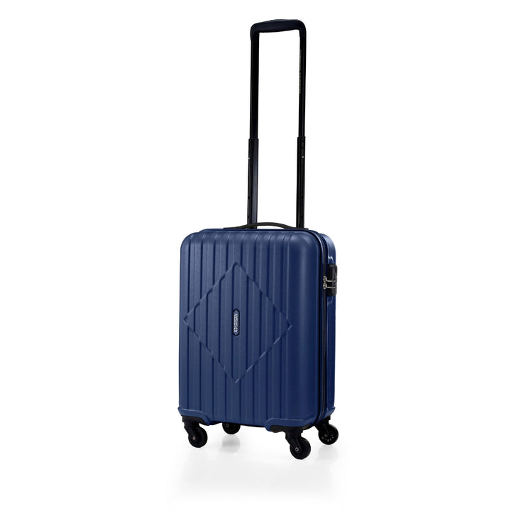 American Tourister Skytrac 55 cm — Navy Cabin Suitcase — extended handle three-quarter view