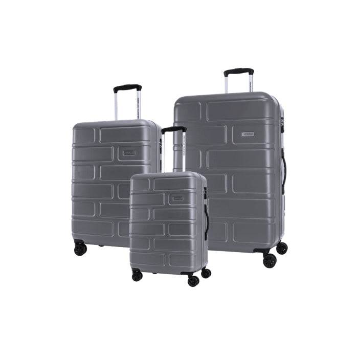 American Tourister Bricklane Dark Shadow matching 3-piece luggage set — cabin, medium and large suitcases