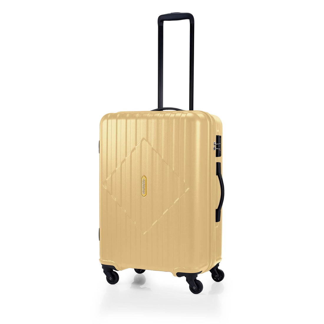 American Tourister Skytrac 68 cm — Sunshine Yellow Medium Suitcase — extended handle three-quarter view