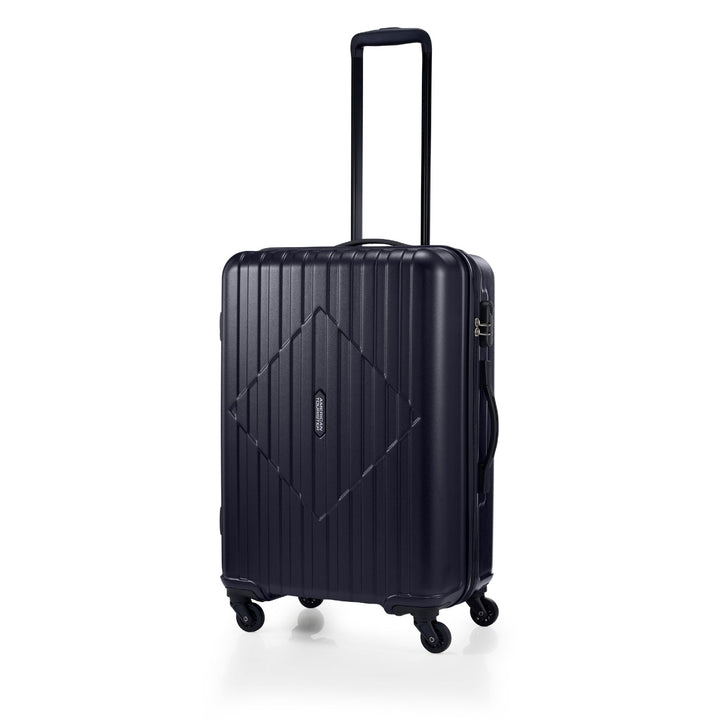 American Tourister Skytrac 67 cm — Black Medium Suitcase — extended handle three-quarter view
