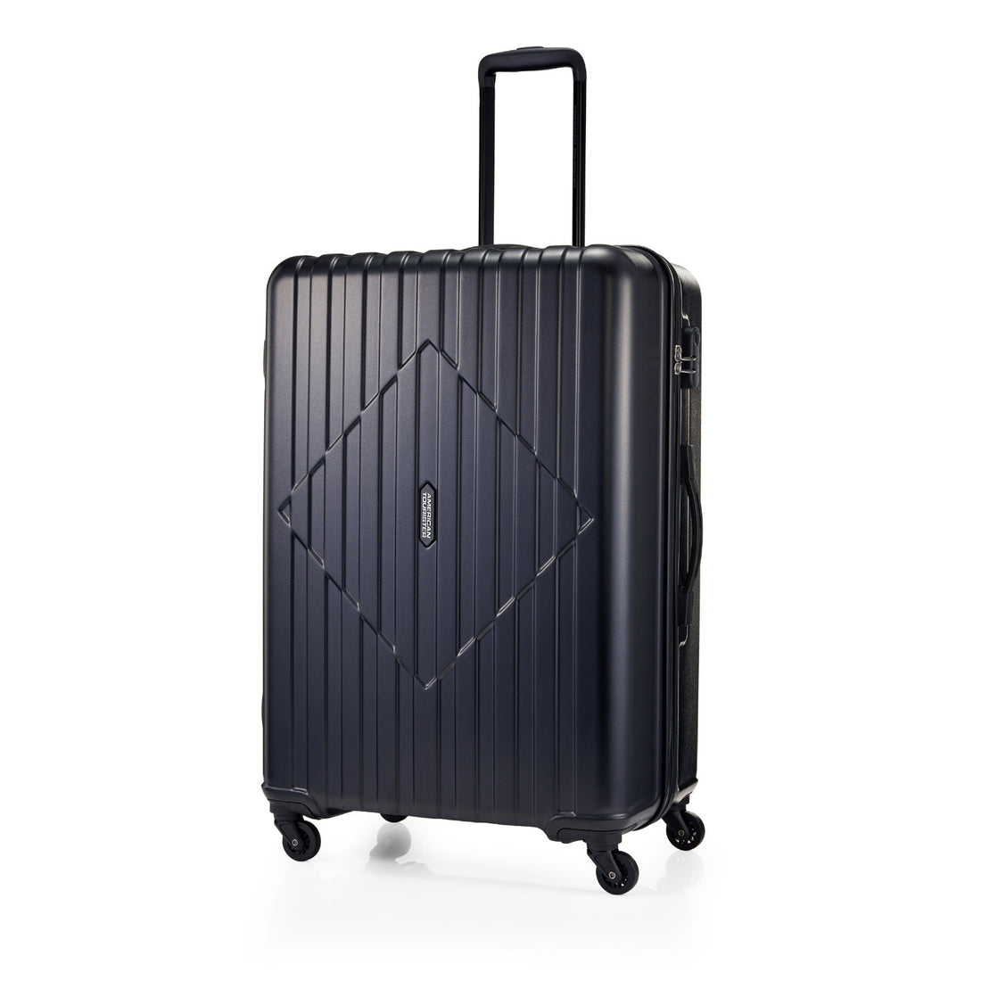 American Tourister Skytrac 78 cm — Black Large Suitcase — extended handle three-quarter view