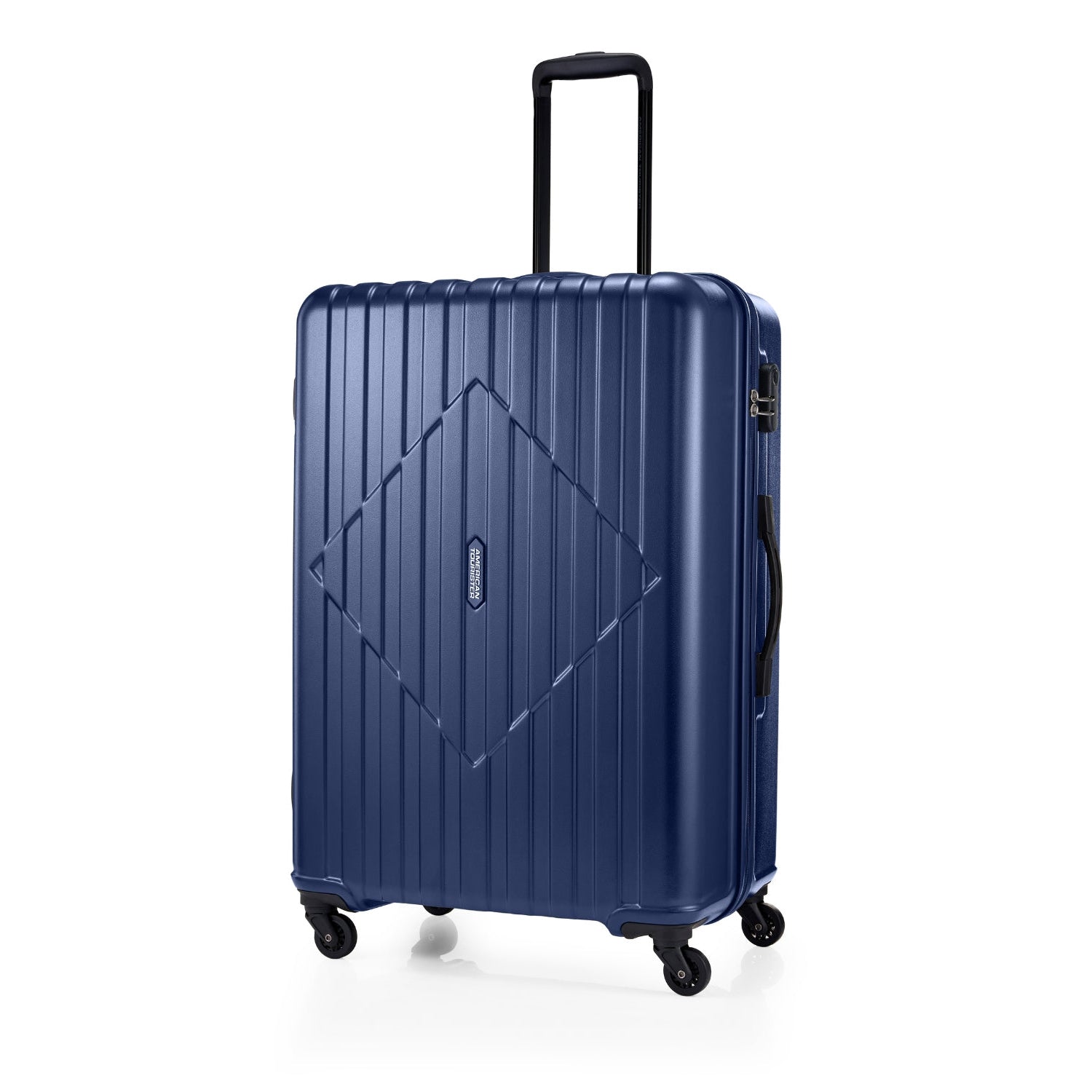 American Tourister Skytrac 78 cm — Navy Large Suitcase — extended handle three-quarter view