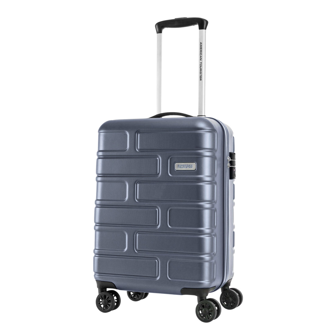 American Tourister Bricklane 55 cm Dark Shadow Cabin Suitcase — extended handle three-quarter view