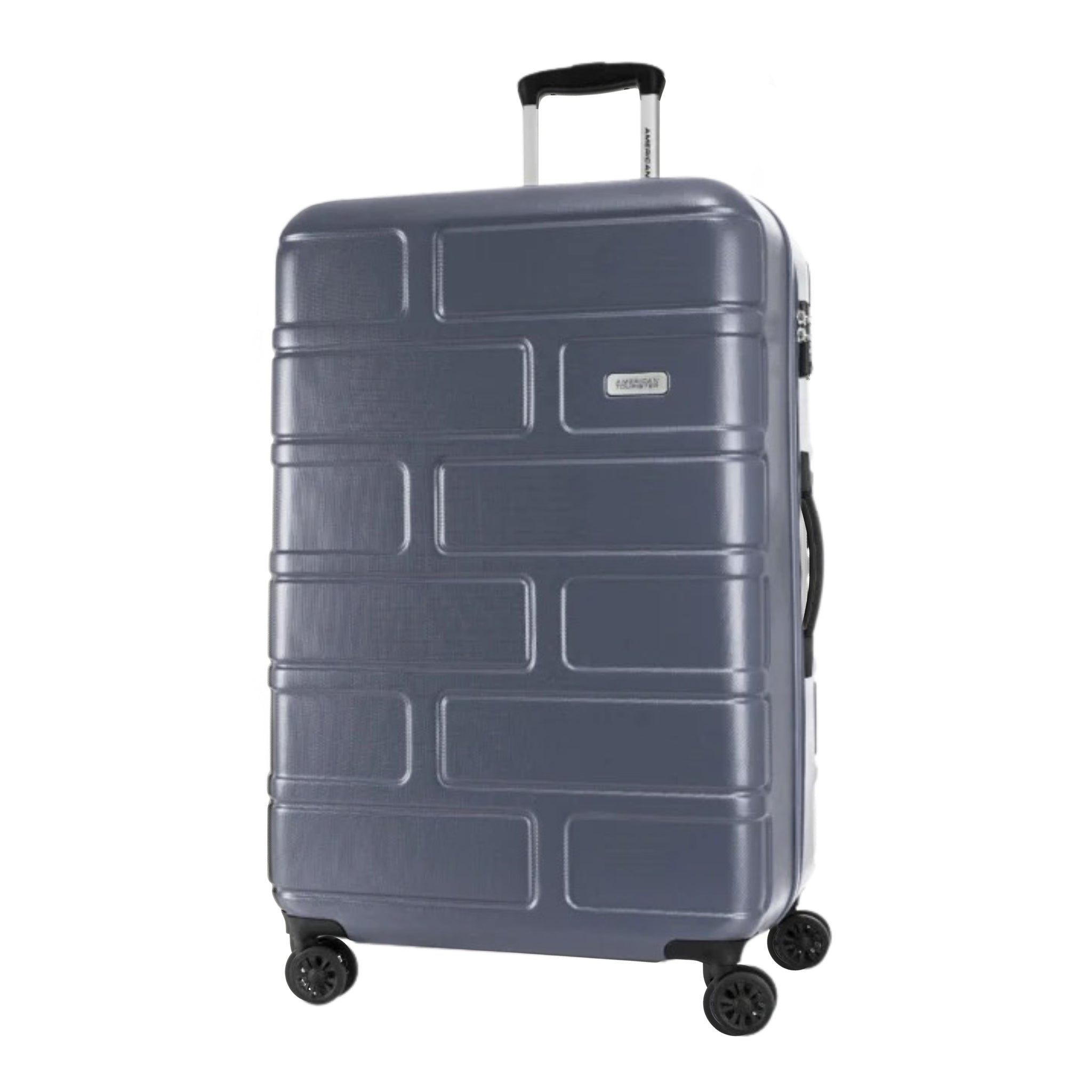 American Tourister Bricklane 80 cm Dark Shadow Large Suitcase — extended handle three-quarter view