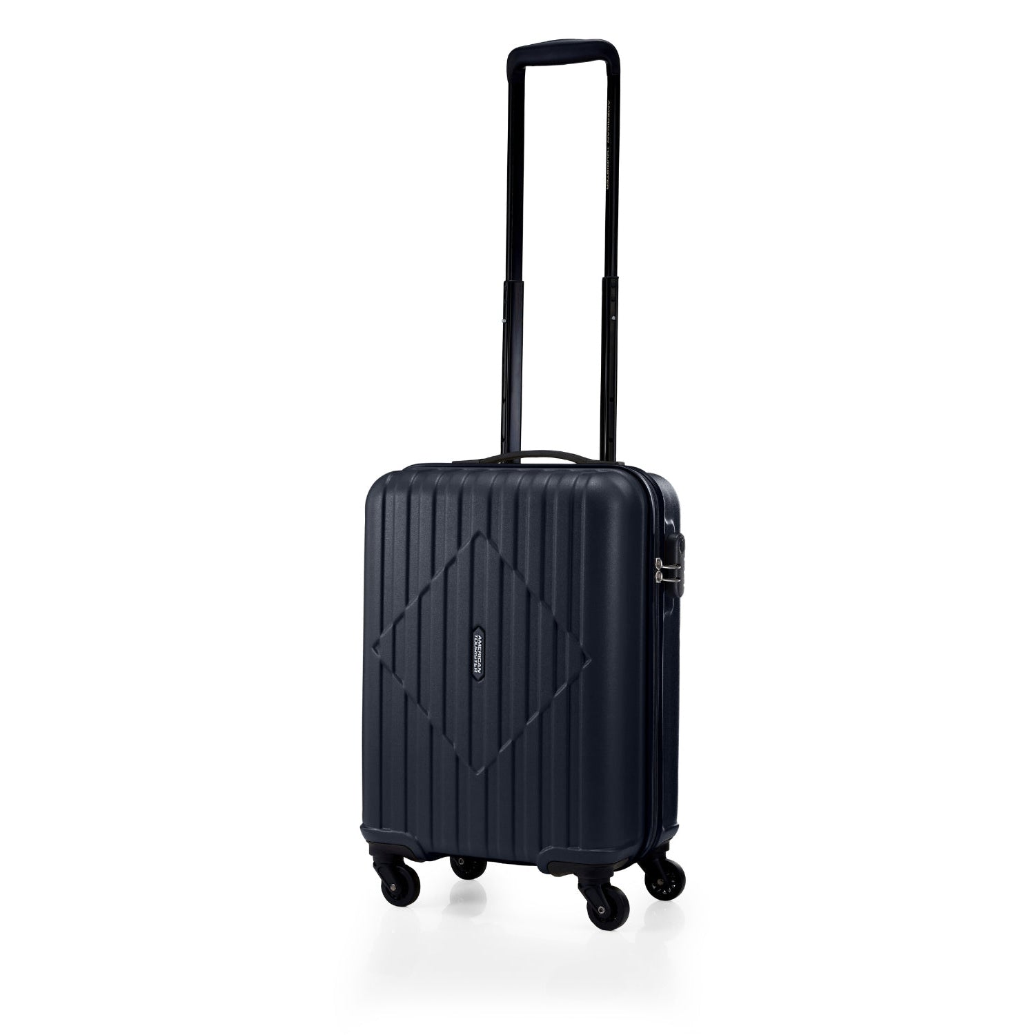 American Tourister Skytrac 55 cm Black Cabin Suitcase — extended handle three-quarter view