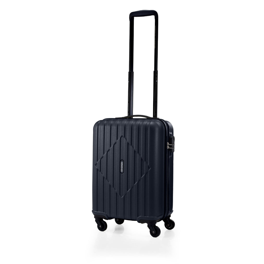 American Tourister Skytrac 55 cm Black Cabin Suitcase — extended handle three-quarter view