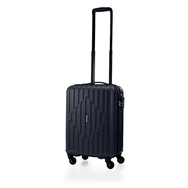 American Tourister Skytrac 55 cm Black Cabin Suitcase — extended handle three-quarter view