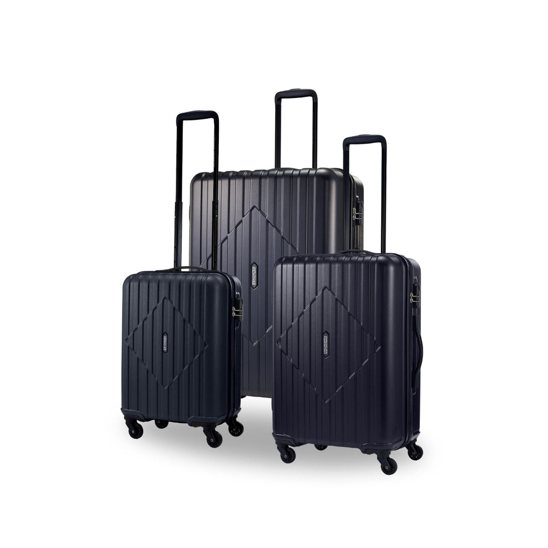 American Tourister Skytrac Black matching 3-piece luggage set — cabin, medium and large suitcases