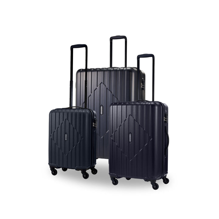 American Tourister Skytrac Black matching 3-piece luggage set — cabin, medium and large suitcases