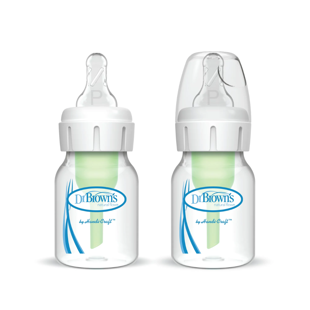 Dr. Brown's Options plus Anti-Colic Narrow Baby Bottle, 2oz/60mL with Preemie Flow Nipple, 2-Pack, 0m+ - Red Rhino