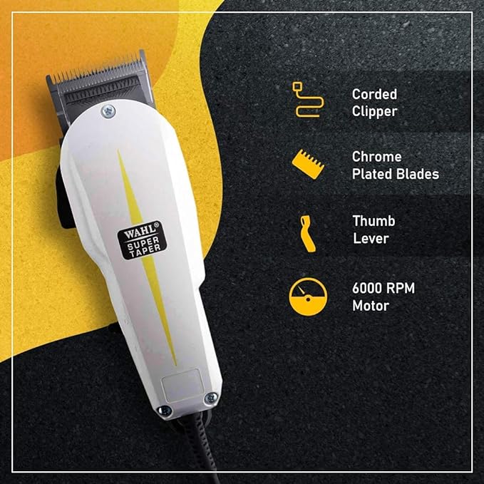 WAHL Super Taper Professional Corded Clipper, White-8467-100