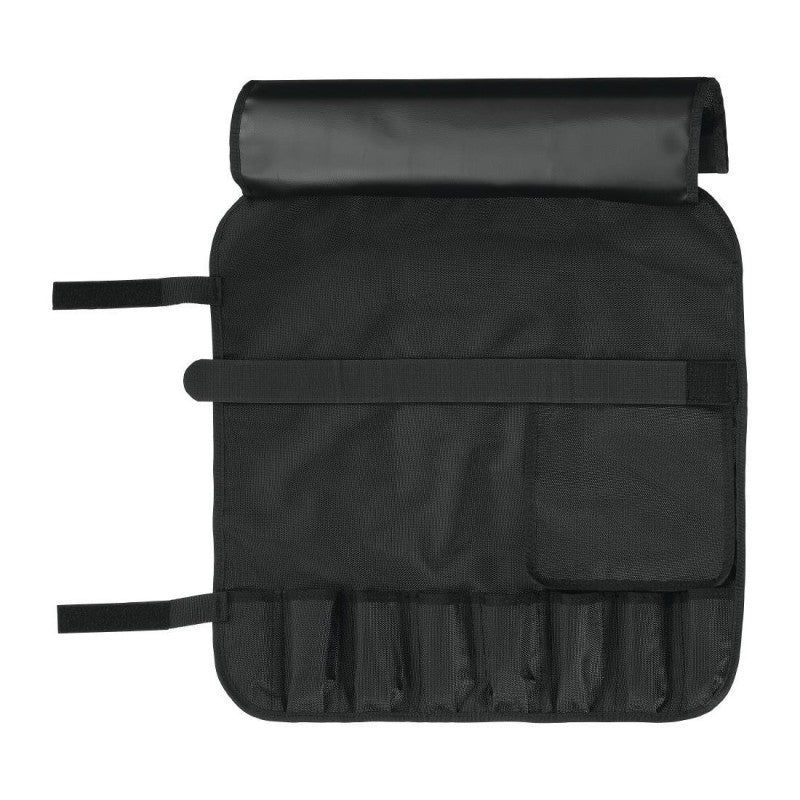 Victorinox eight-piece knife roll bag open flat showing eight individual storage pockets