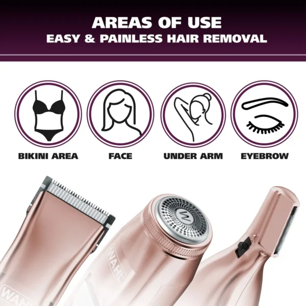 Wahl Pure Confidence Rechargeable Electric Razor, Trimmer, Shaver, and Groomer for Women with 3 Interchangeable Heads -9865 - Image 3
