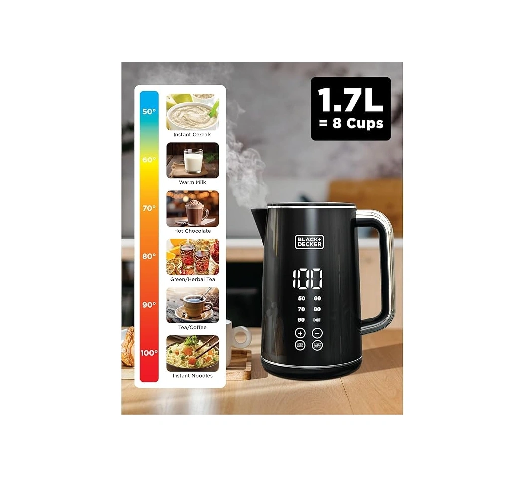 Black+Decker JCD200-B5 Digital Kettle 1.7L, Black - 2200W - Image 2