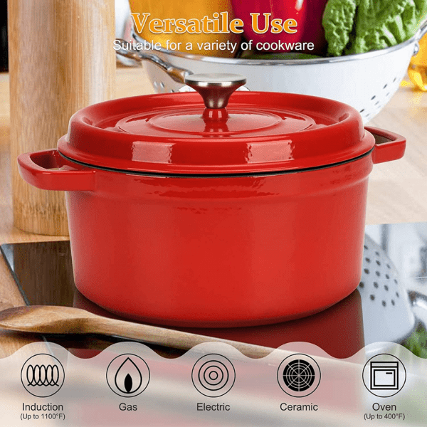 Enameled Cast Iron Pot - 26 CM Dutch Oven Red- HM-BA173 - Image 12