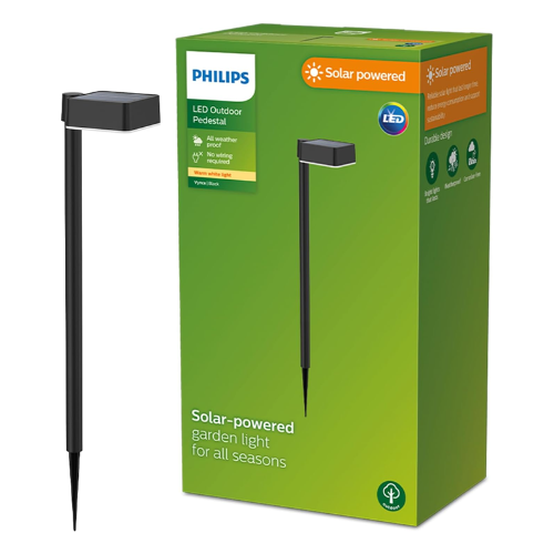 Philips Outdoor Solar Vynce Pedestal Light 1.5 W, Daylight Sensor, IP44 Weatherproof Square