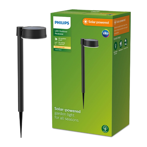 Philips Outdoor Solar Vynce Pedestal Light 1.5 W, Daylight Sensor, IP44 Weatherproof Round