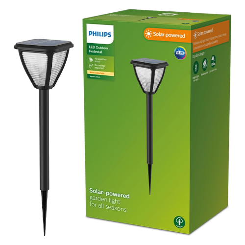 Philips Outdoor Solar Vapora Pedestal Light 1.5 W, Daylight SensorIP44 Weatherproof Black