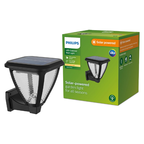 Philips Outdoor Solar Vapora Wall Light 1.5 W Daylight Sensor IP44 Weatherproof Black