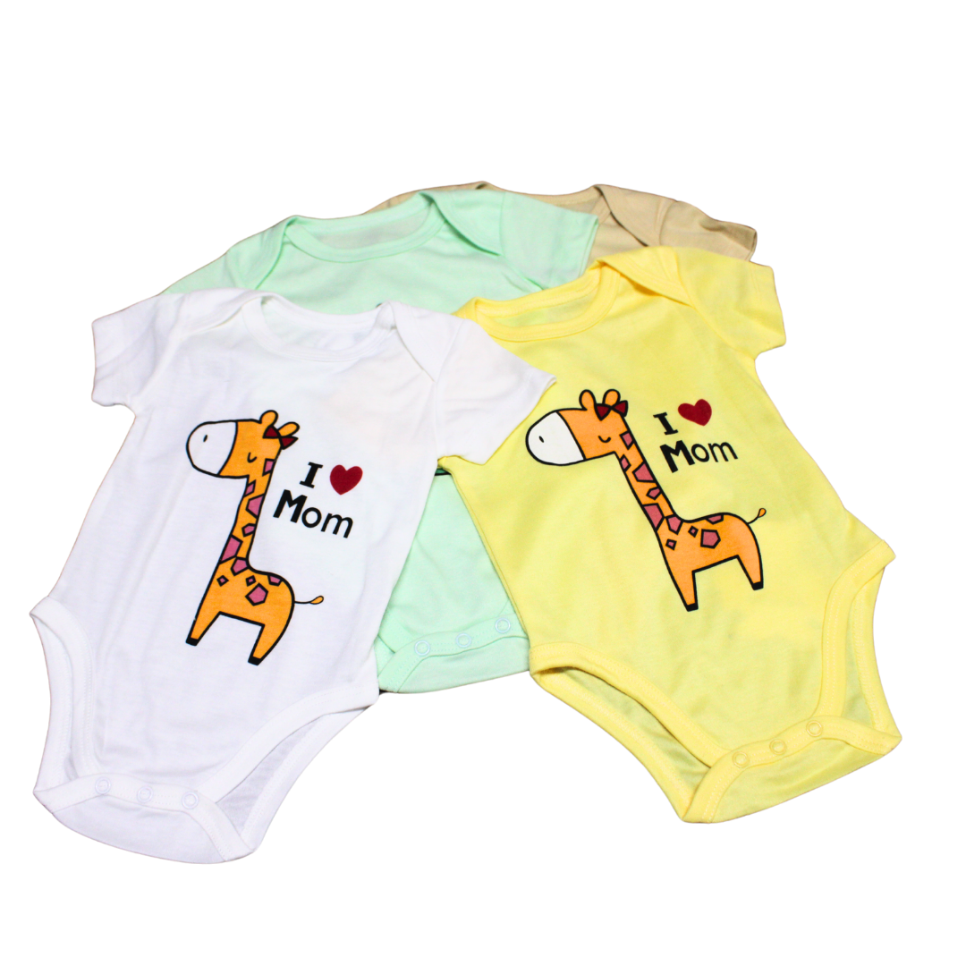 4Pack Cotton Bodysuit - Short Sleeved -Assorted Medium size