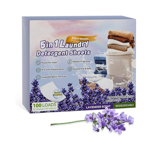 YUCO Eco-Friendly Laundry Sheets Detergent – Lavender Scent, 100 Loads (50 Sheets)