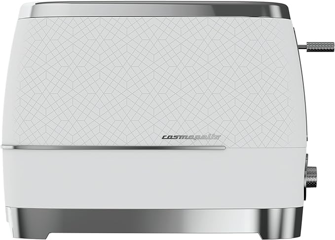 BEKO Cosmopolis Toaster TAM8202CR, White Chrome Design, Extra Wide Slot 2-Slice, Includes Defrost, Reheat And Cancel Functions