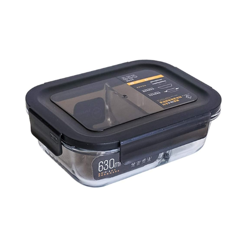 Bento Lunch Box Glass Food Storage Containers with Lid 630ML