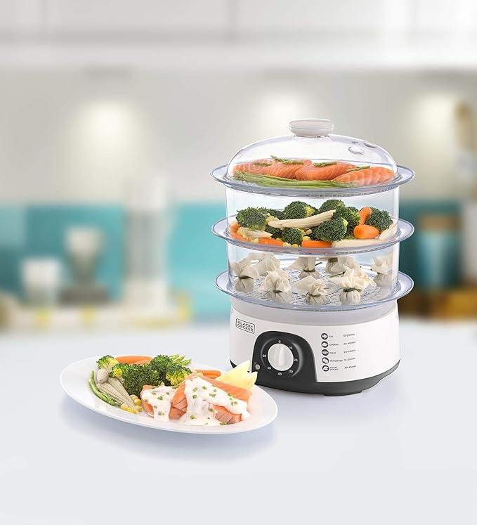 BLACK+DECKER HS6000-B5 Food Steamer 3 Tier, 10L - White - Image 4
