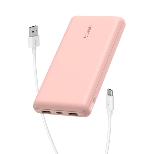 Belkin BoostCharge 10,000mAh Power Bank – 15W Fast Charging | USB-C + 2 USB-A Ports | Rose Gold